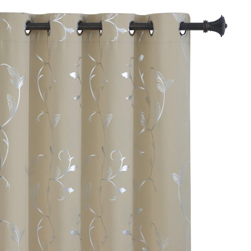 BUHUA Wave Floral Vine Print Blackout Curtains for Living Room Darkening Curtains Print Pattern Light Blocking Curtains for Bedroom 52WÃ—84L Beige 2 Panels - Image 1